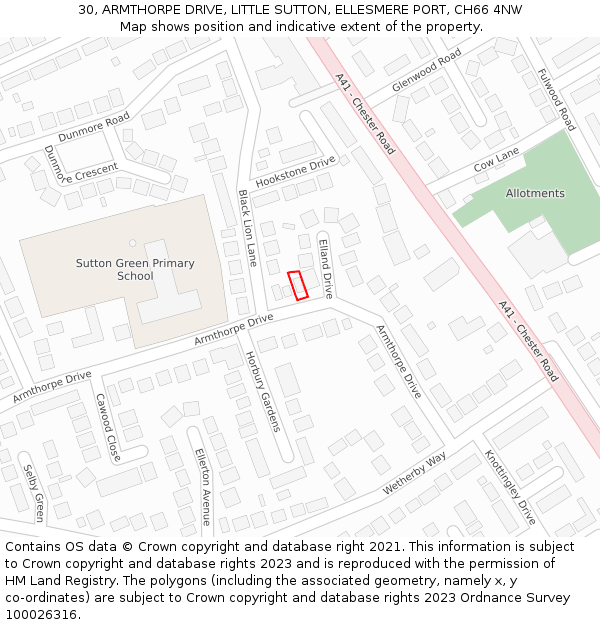 30, ARMTHORPE DRIVE, LITTLE SUTTON, ELLESMERE PORT, CH66 4NW: Location map and indicative extent of plot
