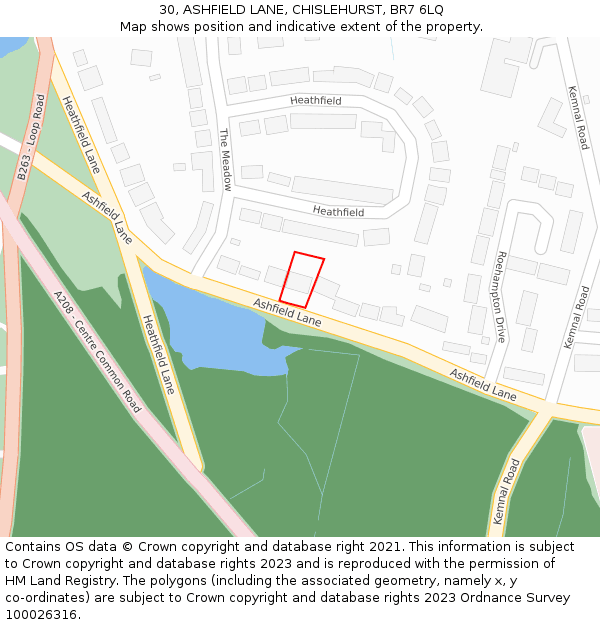 30, ASHFIELD LANE, CHISLEHURST, BR7 6LQ: Location map and indicative extent of plot