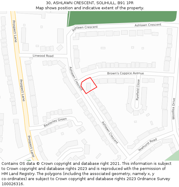 30, ASHLAWN CRESCENT, SOLIHULL, B91 1PR: Location map and indicative extent of plot