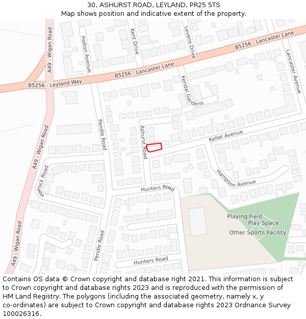 30, ASHURST ROAD, LEYLAND, PR25 5TS: Location map and indicative extent of plot
