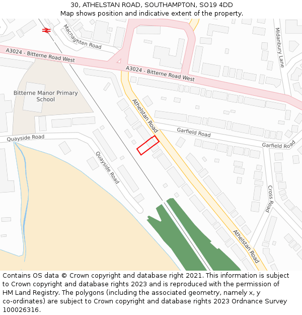 30, ATHELSTAN ROAD, SOUTHAMPTON, SO19 4DD: Location map and indicative extent of plot