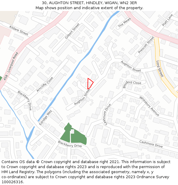 30, AUGHTON STREET, HINDLEY, WIGAN, WN2 3ER: Location map and indicative extent of plot