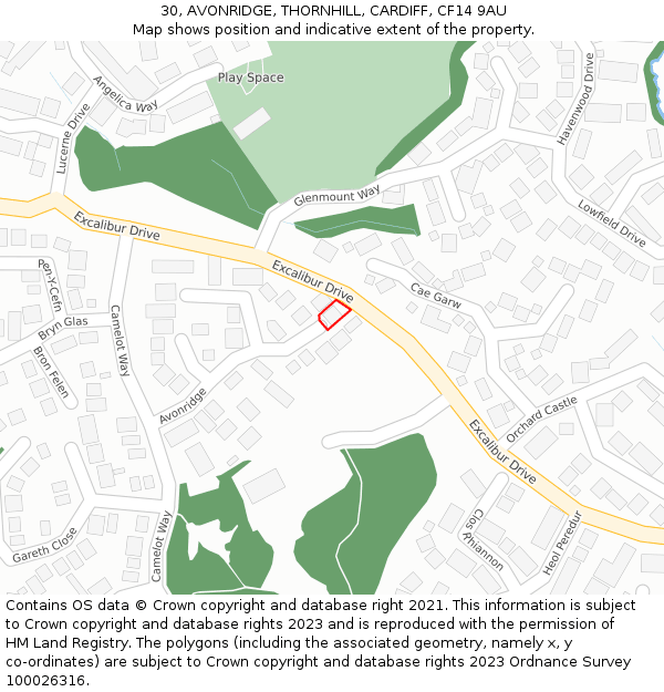 30, AVONRIDGE, THORNHILL, CARDIFF, CF14 9AU: Location map and indicative extent of plot