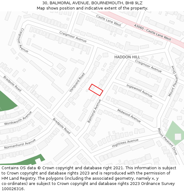 30, BALMORAL AVENUE, BOURNEMOUTH, BH8 9LZ: Location map and indicative extent of plot