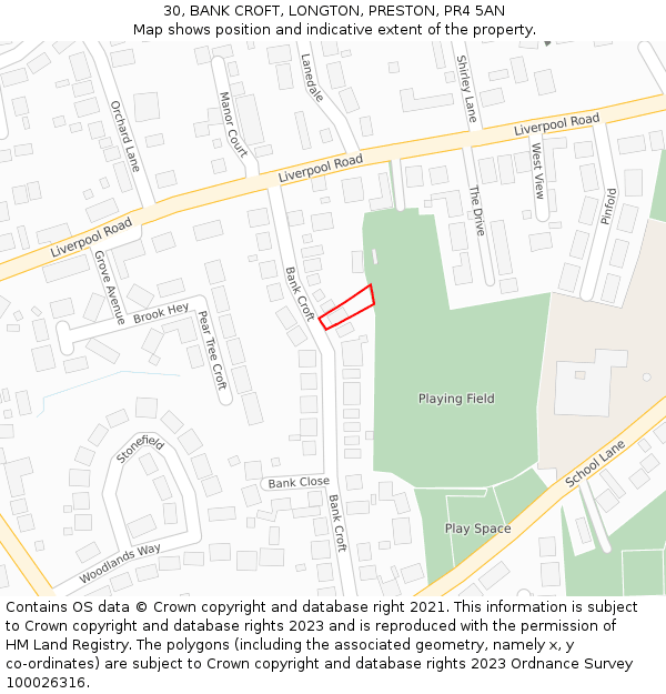 30, BANK CROFT, LONGTON, PRESTON, PR4 5AN: Location map and indicative extent of plot