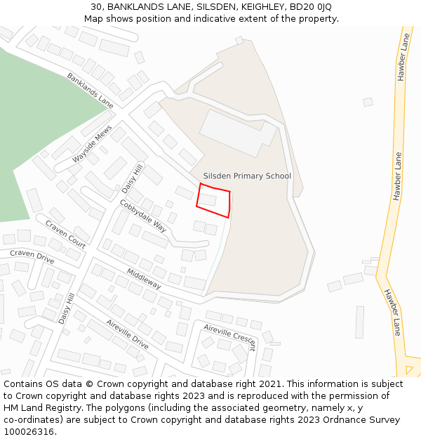 30, BANKLANDS LANE, SILSDEN, KEIGHLEY, BD20 0JQ: Location map and indicative extent of plot