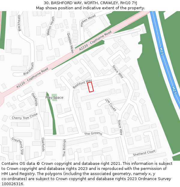 30, BASHFORD WAY, WORTH, CRAWLEY, RH10 7YJ: Location map and indicative extent of plot