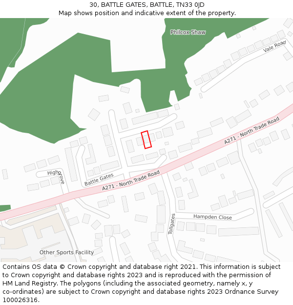 30, BATTLE GATES, BATTLE, TN33 0JD: Location map and indicative extent of plot