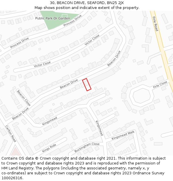30, BEACON DRIVE, SEAFORD, BN25 2JX: Location map and indicative extent of plot