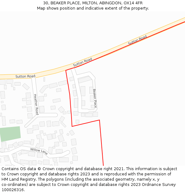 30, BEAKER PLACE, MILTON, ABINGDON, OX14 4FR: Location map and indicative extent of plot