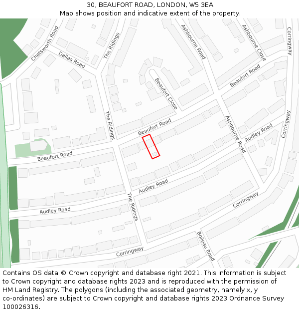 30, BEAUFORT ROAD, LONDON, W5 3EA: Location map and indicative extent of plot
