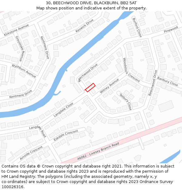 30, BEECHWOOD DRIVE, BLACKBURN, BB2 5AT: Location map and indicative extent of plot