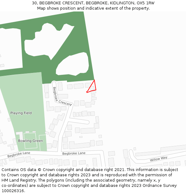 30, BEGBROKE CRESCENT, BEGBROKE, KIDLINGTON, OX5 1RW: Location map and indicative extent of plot