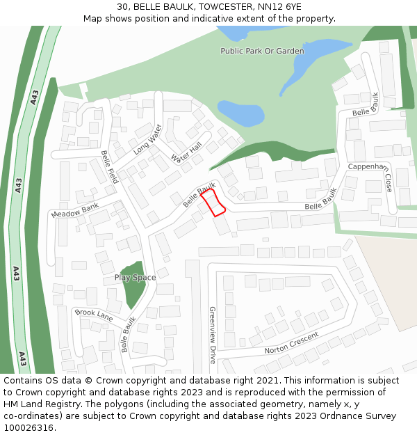 30, BELLE BAULK, TOWCESTER, NN12 6YE: Location map and indicative extent of plot