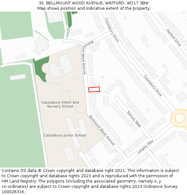 30, BELLMOUNT WOOD AVENUE, WATFORD, WD17 3BW: Location map and indicative extent of plot