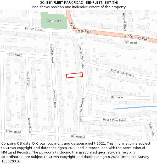 30, BENFLEET PARK ROAD, BENFLEET, SS7 5HJ: Location map and indicative extent of plot