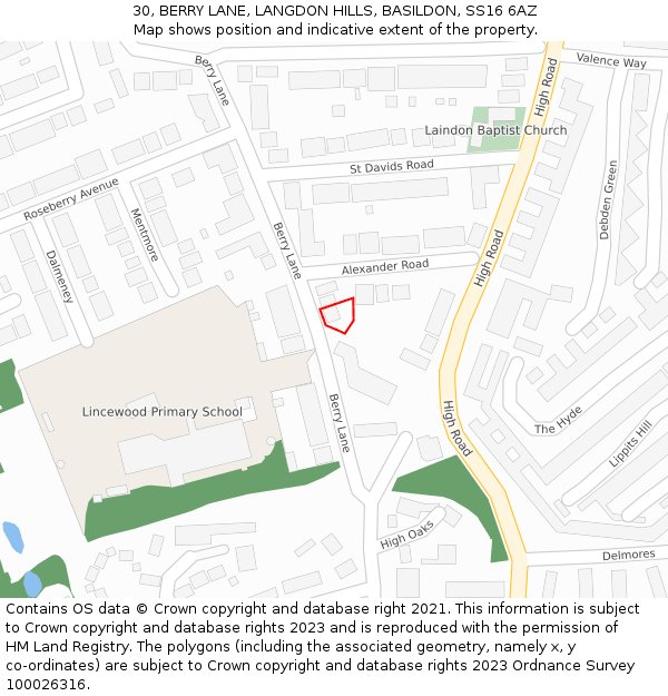 30, BERRY LANE, LANGDON HILLS, BASILDON, SS16 6AZ: Location map and indicative extent of plot