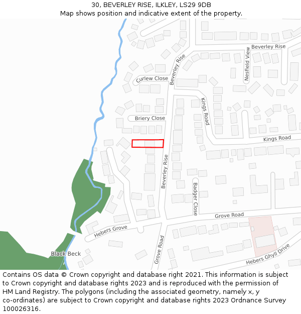 30, BEVERLEY RISE, ILKLEY, LS29 9DB: Location map and indicative extent of plot