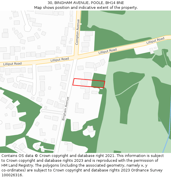 30, BINGHAM AVENUE, POOLE, BH14 8NE: Location map and indicative extent of plot