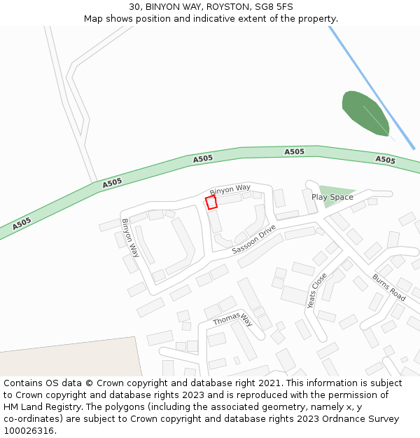 30, BINYON WAY, ROYSTON, SG8 5FS: Location map and indicative extent of plot