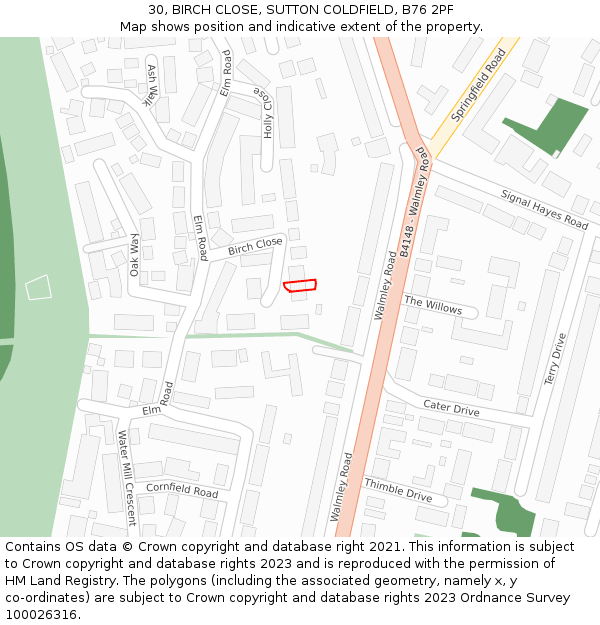 30, BIRCH CLOSE, SUTTON COLDFIELD, B76 2PF: Location map and indicative extent of plot