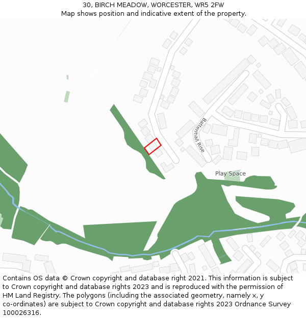 30, BIRCH MEADOW, WORCESTER, WR5 2FW: Location map and indicative extent of plot