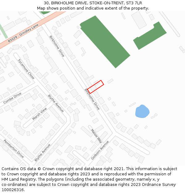 30, BIRKHOLME DRIVE, STOKE-ON-TRENT, ST3 7LR: Location map and indicative extent of plot