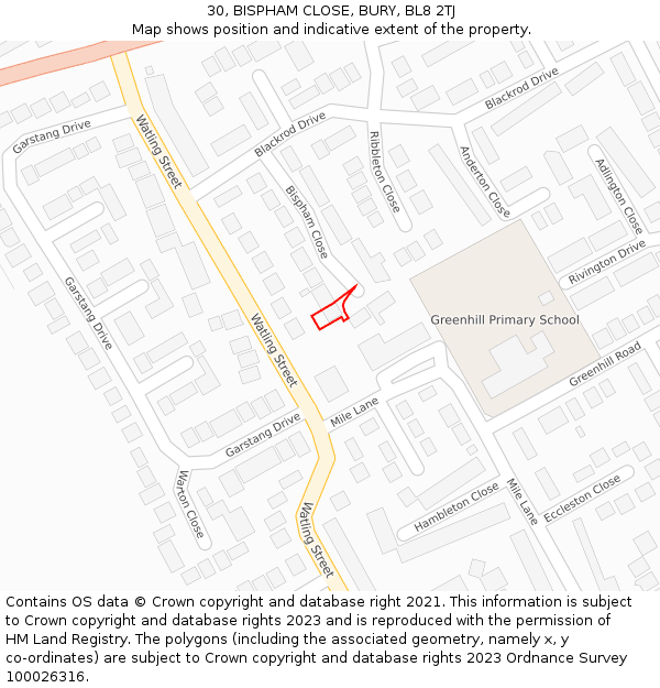 30, BISPHAM CLOSE, BURY, BL8 2TJ: Location map and indicative extent of plot