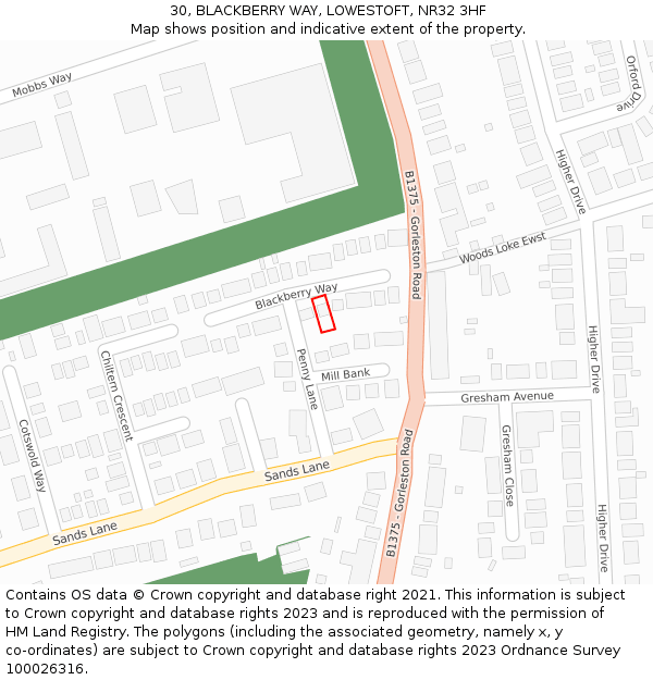 30, BLACKBERRY WAY, LOWESTOFT, NR32 3HF: Location map and indicative extent of plot