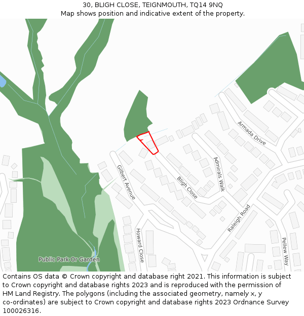 30, BLIGH CLOSE, TEIGNMOUTH, TQ14 9NQ: Location map and indicative extent of plot