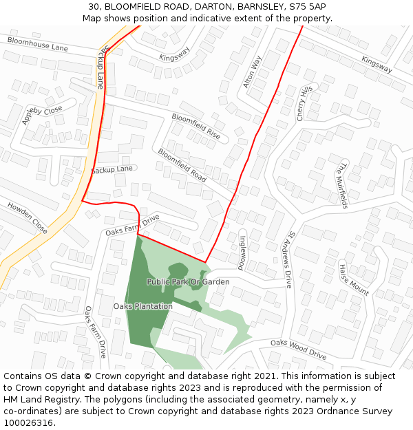 30, BLOOMFIELD ROAD, DARTON, BARNSLEY, S75 5AP: Location map and indicative extent of plot