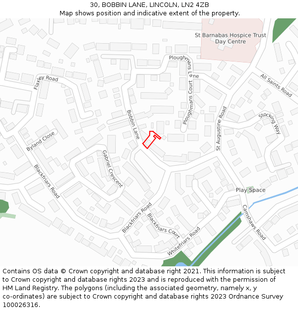 30, BOBBIN LANE, LINCOLN, LN2 4ZB: Location map and indicative extent of plot