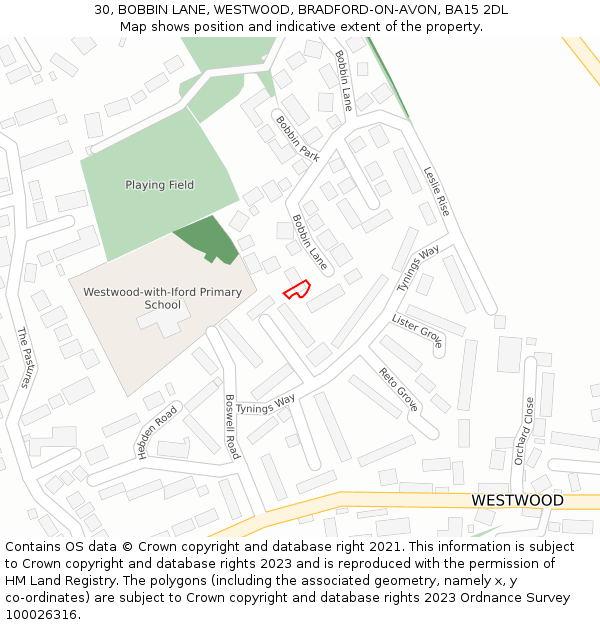 30, BOBBIN LANE, WESTWOOD, BRADFORD-ON-AVON, BA15 2DL: Location map and indicative extent of plot