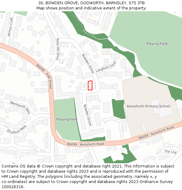 30, BOWDEN GROVE, DODWORTH, BARNSLEY, S75 3TB: Location map and indicative extent of plot