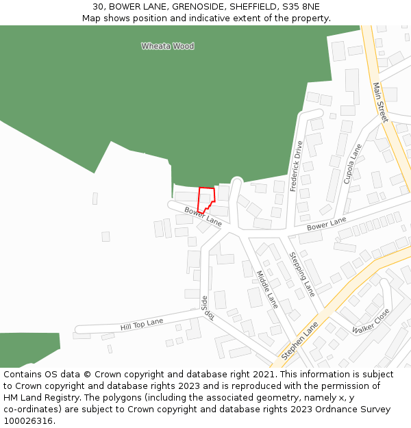 30, BOWER LANE, GRENOSIDE, SHEFFIELD, S35 8NE: Location map and indicative extent of plot