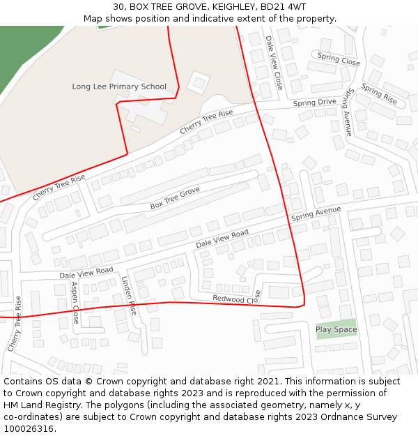 30, BOX TREE GROVE, KEIGHLEY, BD21 4WT: Location map and indicative extent of plot
