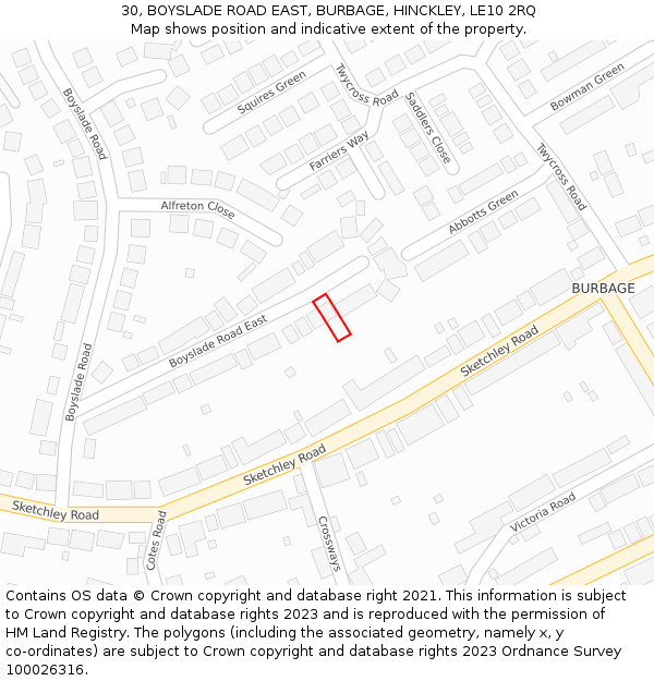 30, BOYSLADE ROAD EAST, BURBAGE, HINCKLEY, LE10 2RQ: Location map and indicative extent of plot
