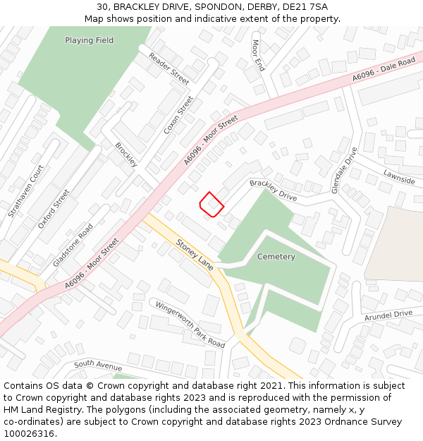 30, BRACKLEY DRIVE, SPONDON, DERBY, DE21 7SA: Location map and indicative extent of plot