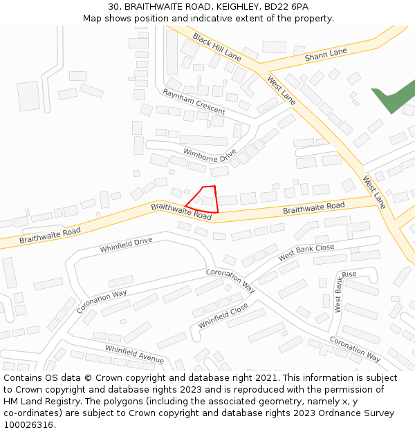 30, BRAITHWAITE ROAD, KEIGHLEY, BD22 6PA: Location map and indicative extent of plot