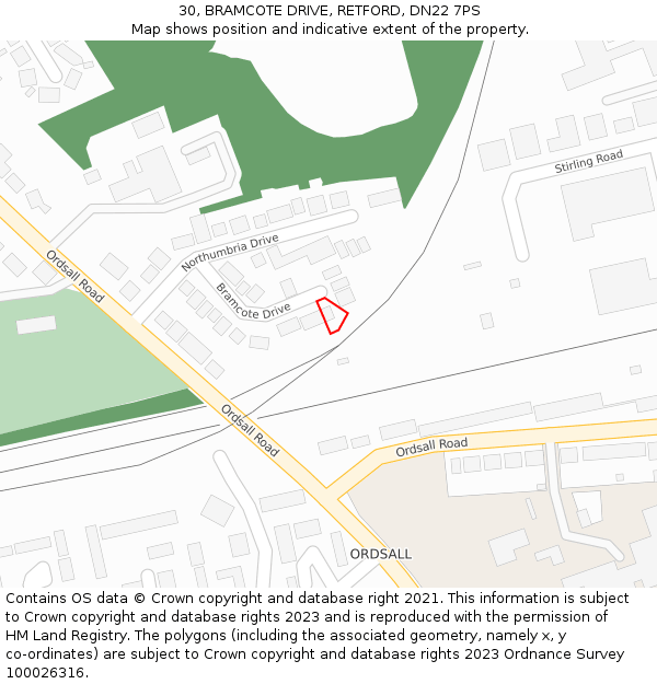 30, BRAMCOTE DRIVE, RETFORD, DN22 7PS: Location map and indicative extent of plot
