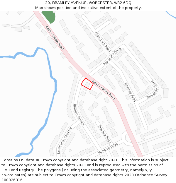 30, BRAMLEY AVENUE, WORCESTER, WR2 6DQ: Location map and indicative extent of plot