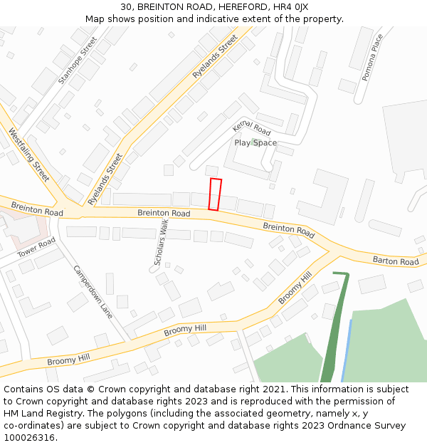 30, BREINTON ROAD, HEREFORD, HR4 0JX: Location map and indicative extent of plot