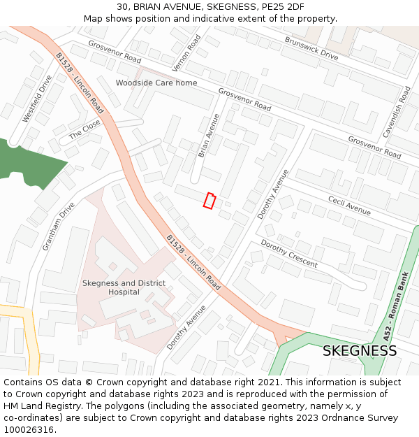 30, BRIAN AVENUE, SKEGNESS, PE25 2DF: Location map and indicative extent of plot