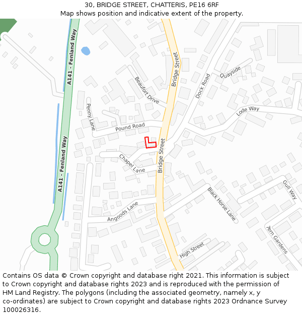30, BRIDGE STREET, CHATTERIS, PE16 6RF: Location map and indicative extent of plot