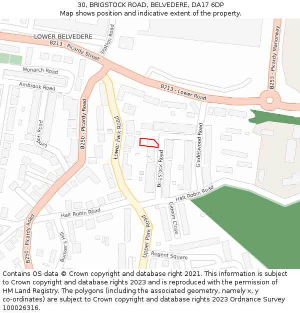 30, BRIGSTOCK ROAD, BELVEDERE, DA17 6DP: Location map and indicative extent of plot