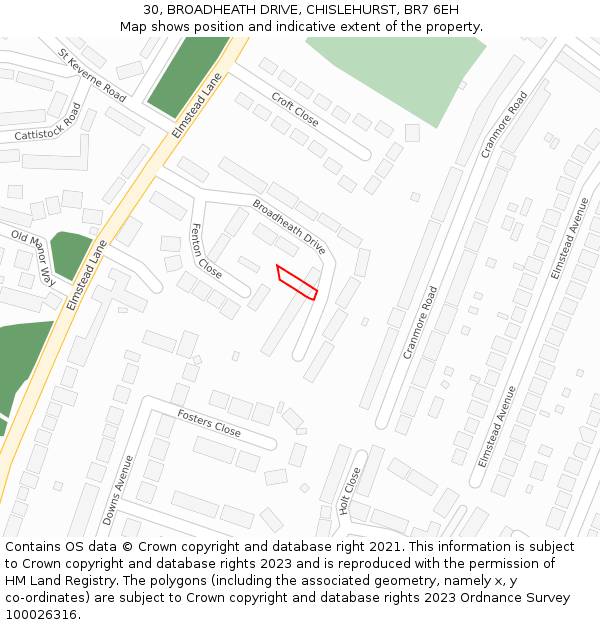 30, BROADHEATH DRIVE, CHISLEHURST, BR7 6EH: Location map and indicative extent of plot