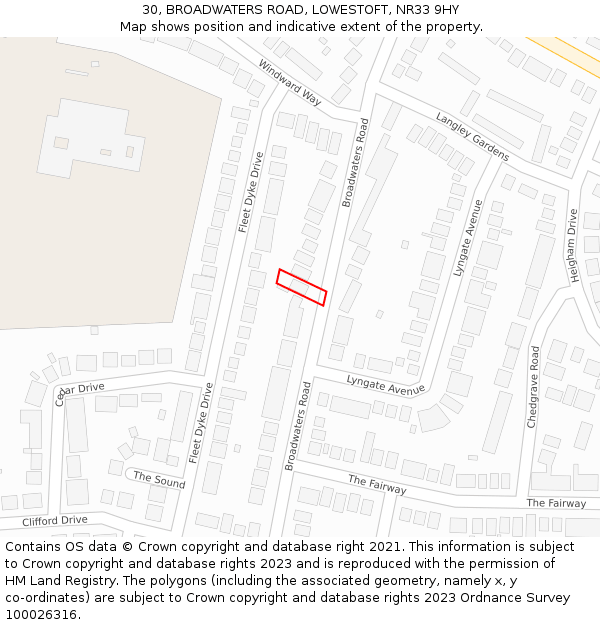30, BROADWATERS ROAD, LOWESTOFT, NR33 9HY: Location map and indicative extent of plot