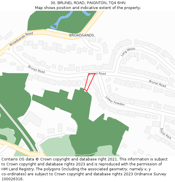 30, BRUNEL ROAD, PAIGNTON, TQ4 6HN: Location map and indicative extent of plot
