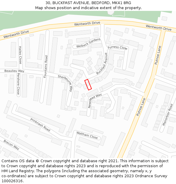 30, BUCKFAST AVENUE, BEDFORD, MK41 8RG: Location map and indicative extent of plot
