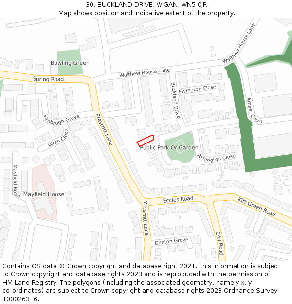 30, BUCKLAND DRIVE, WIGAN, WN5 0JR: Location map and indicative extent of plot